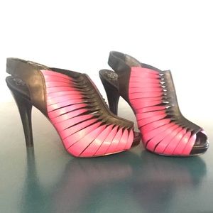 BCBG Generation- Devon Pink & Black Sandal Heels